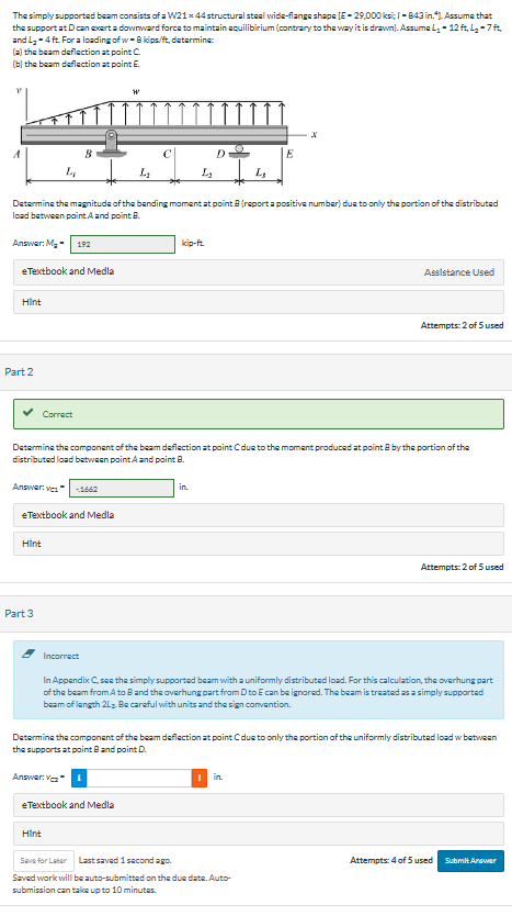 The simply supported beam consists of a W 2 1 4 4