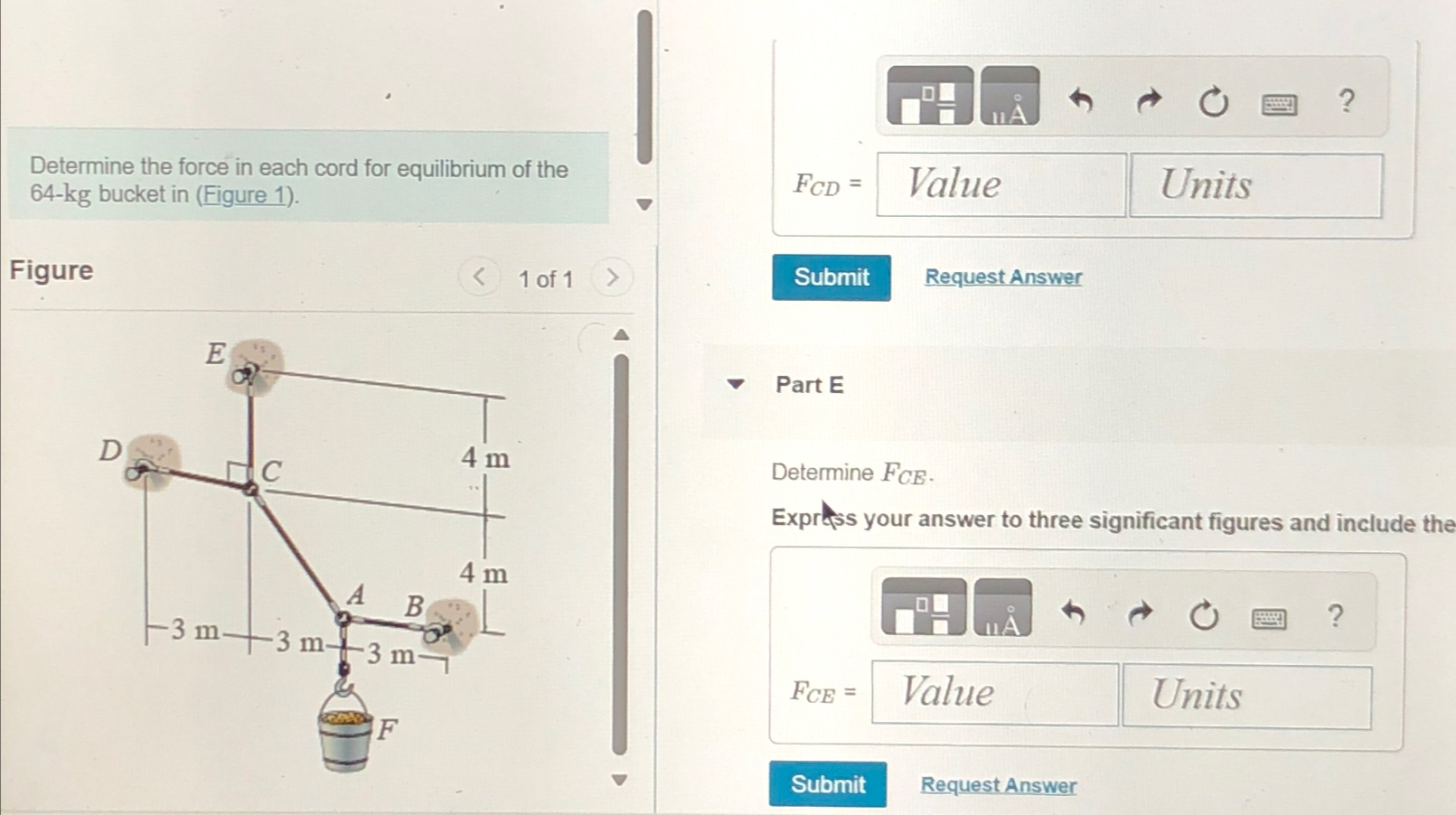 Determine the force in each cord for equilibrium