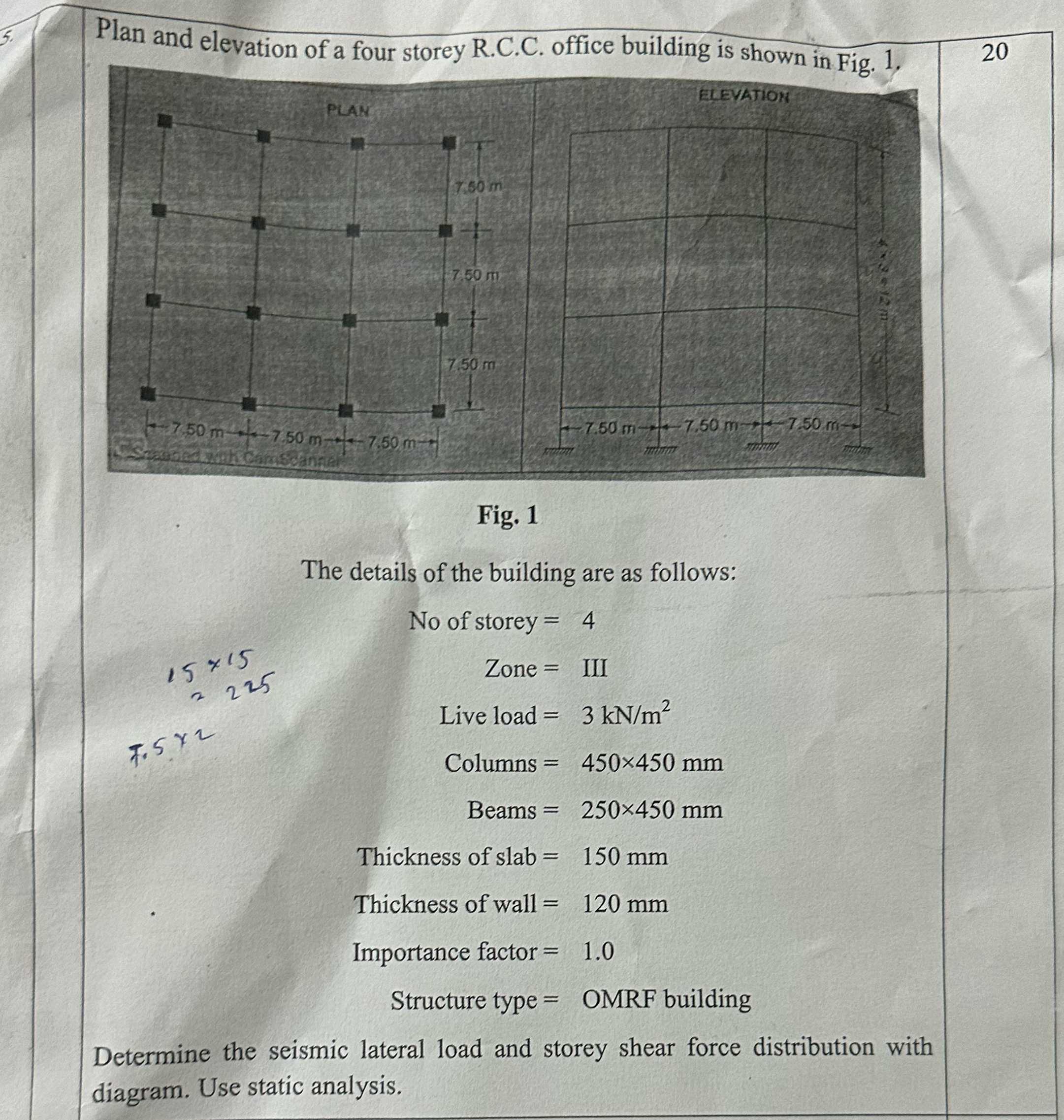 Plan and elevation of a four storey R . C . C .