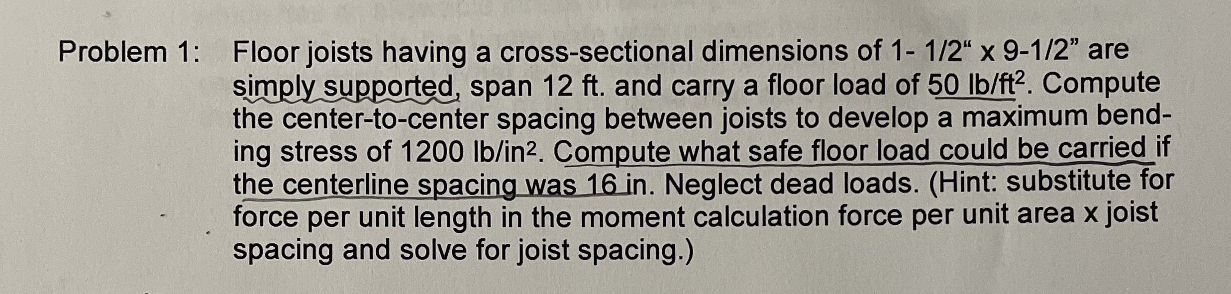 Problem 1 : Floor joists having a cross -