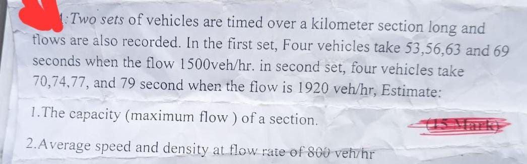 Two sets of vehicles are timed over a kilometer