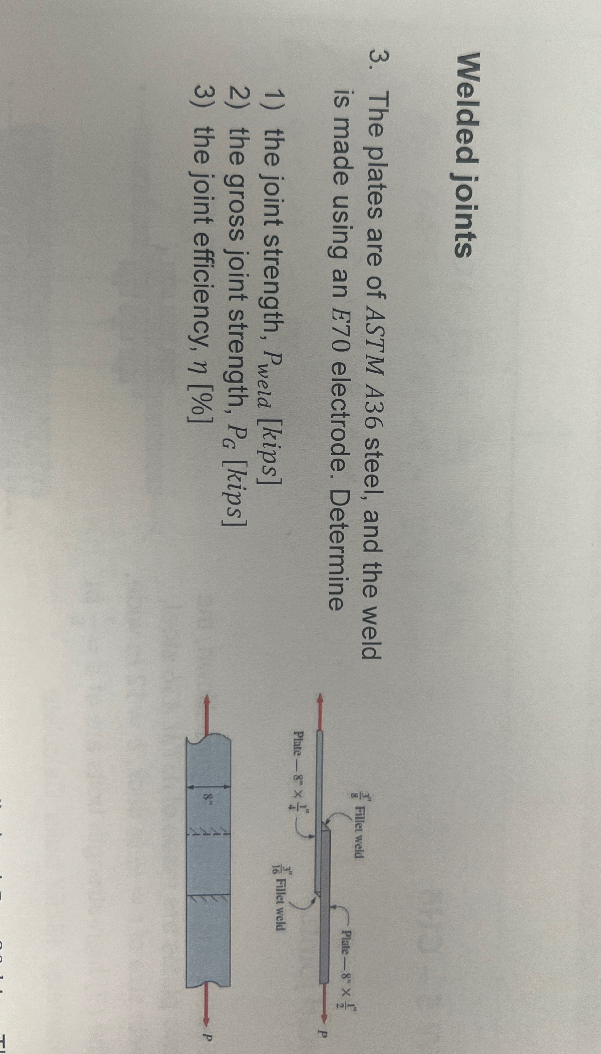Welded joints The plates are of ASTM A 3 6 steel,