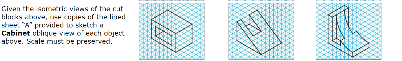 Given the isometric views of the cut blocks