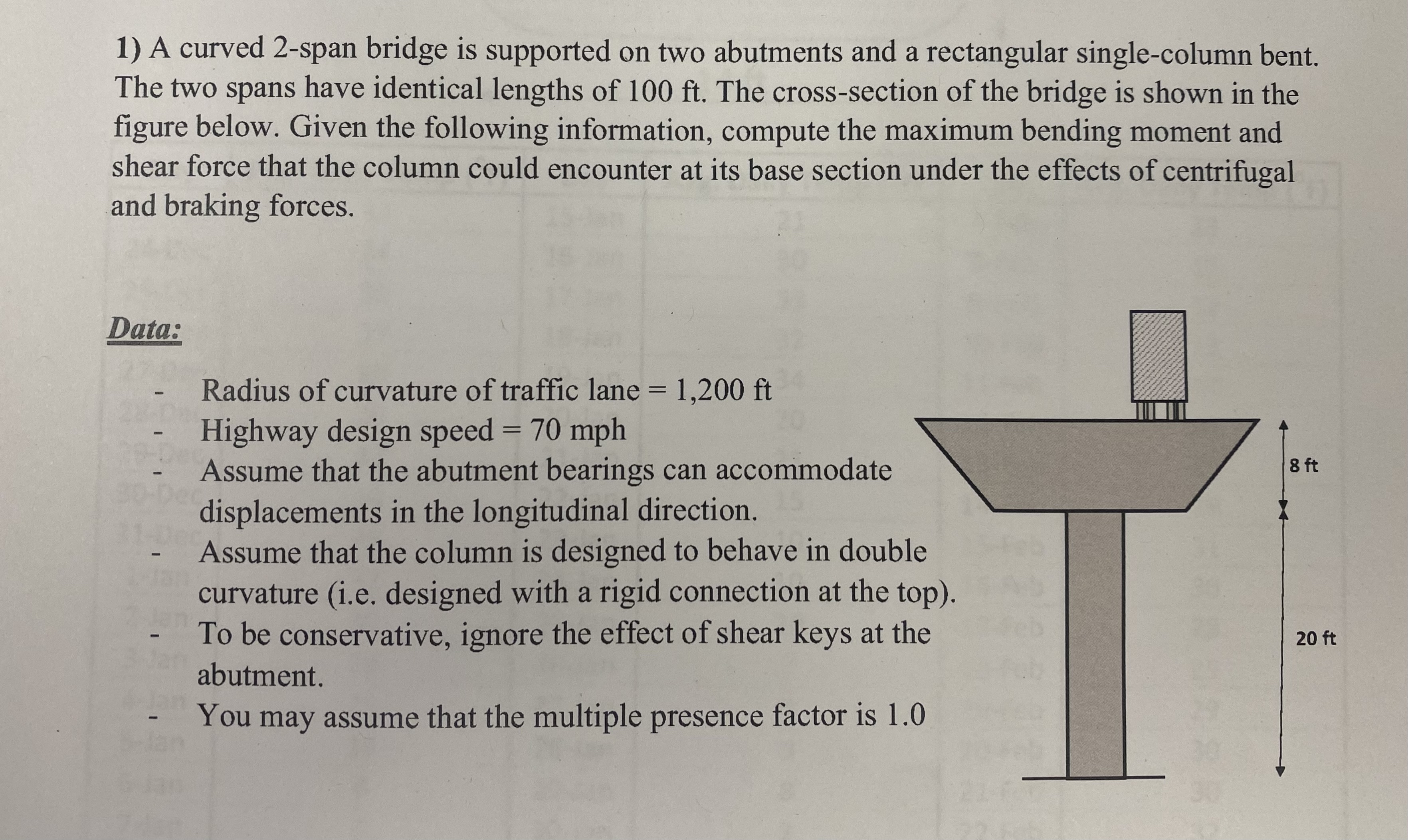 A curved 2 - span bridge is supported on two