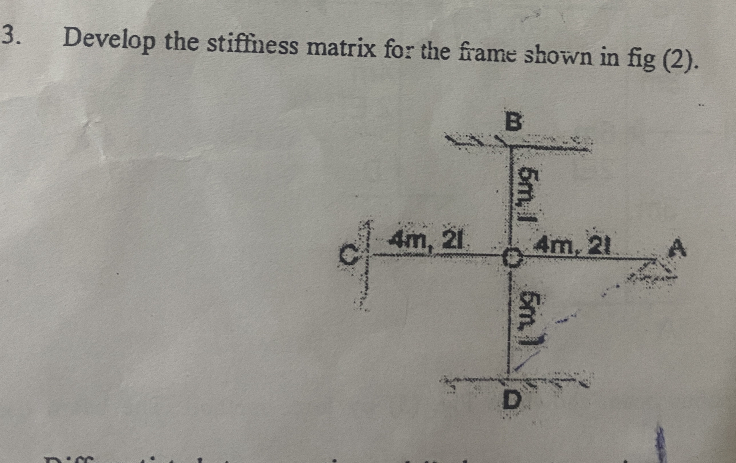 Develop the stiffiness matrix for the frame shown