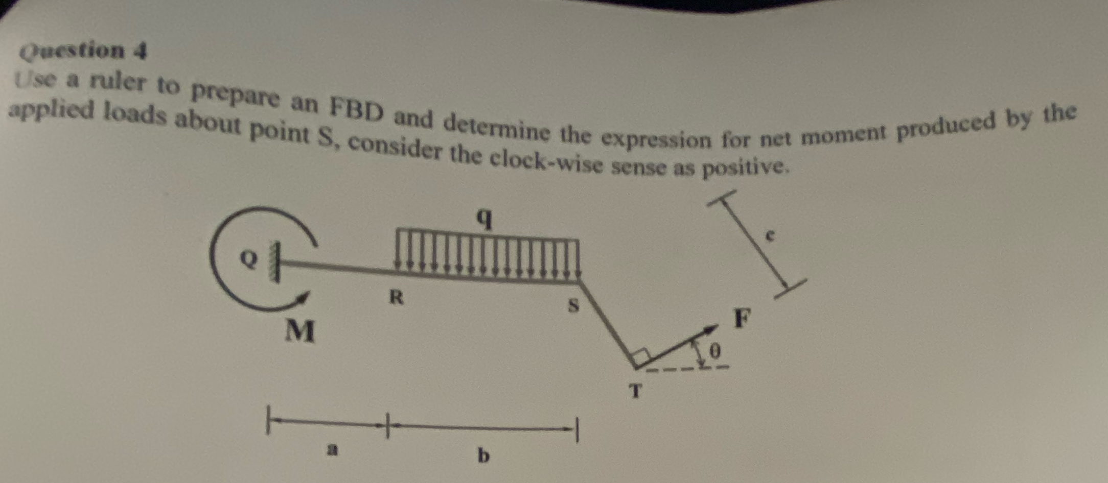 Question 4 Use a ruler to prepare an FBD and