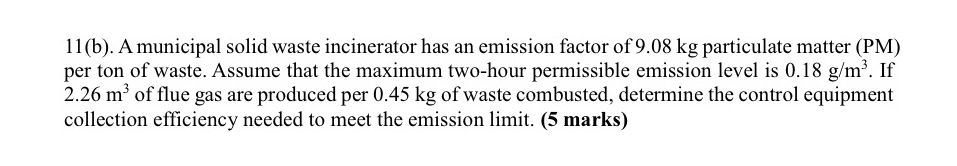 1 1 ( b ) . A municipal solid waste incinerator