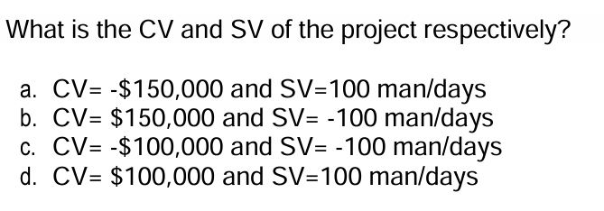What is the CV and SV of the project