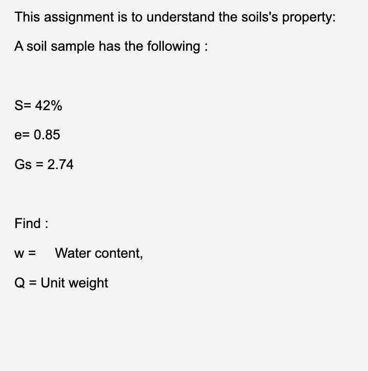 This assignment is to understand the soils's