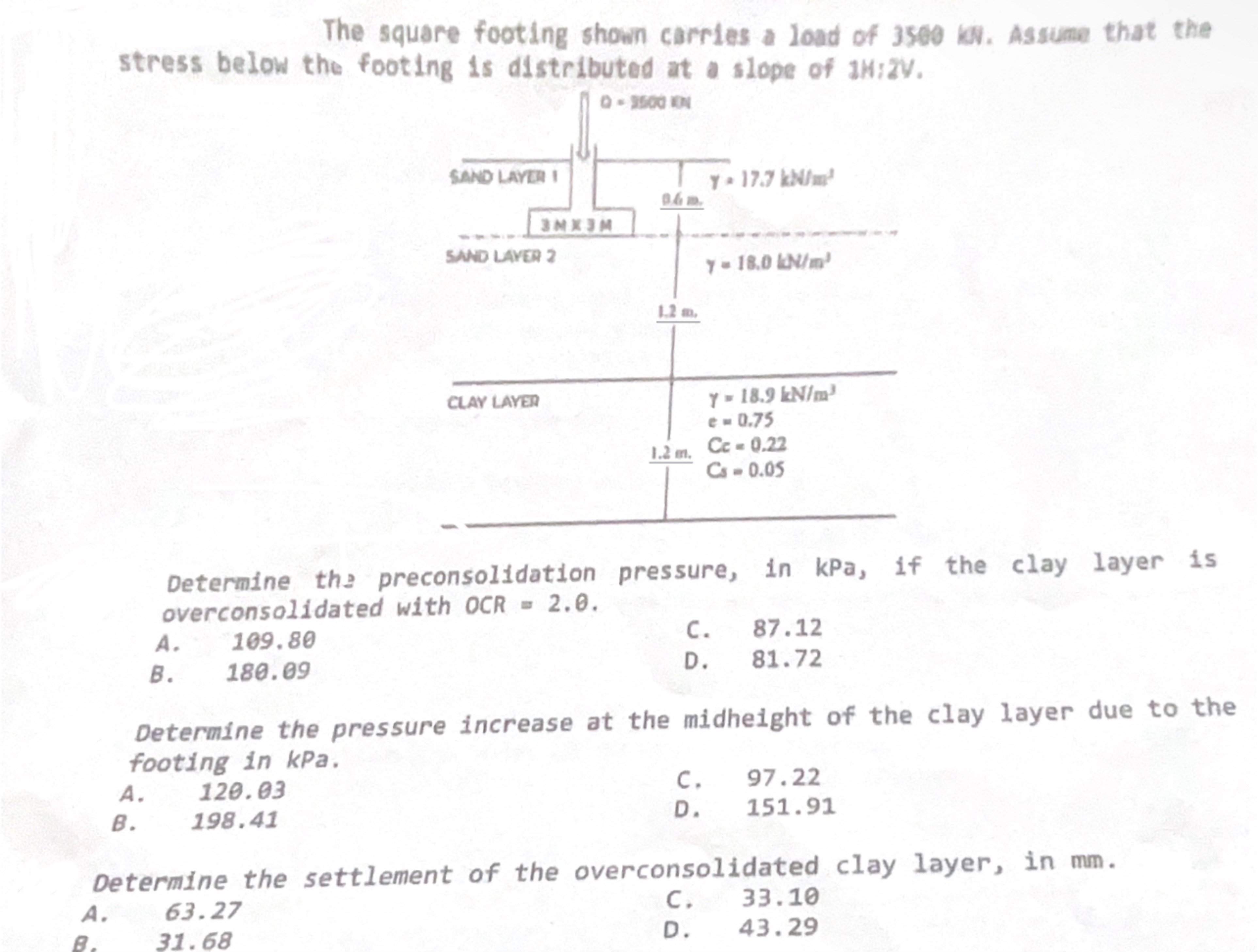 The square footing shown carries a load of 3 5 0