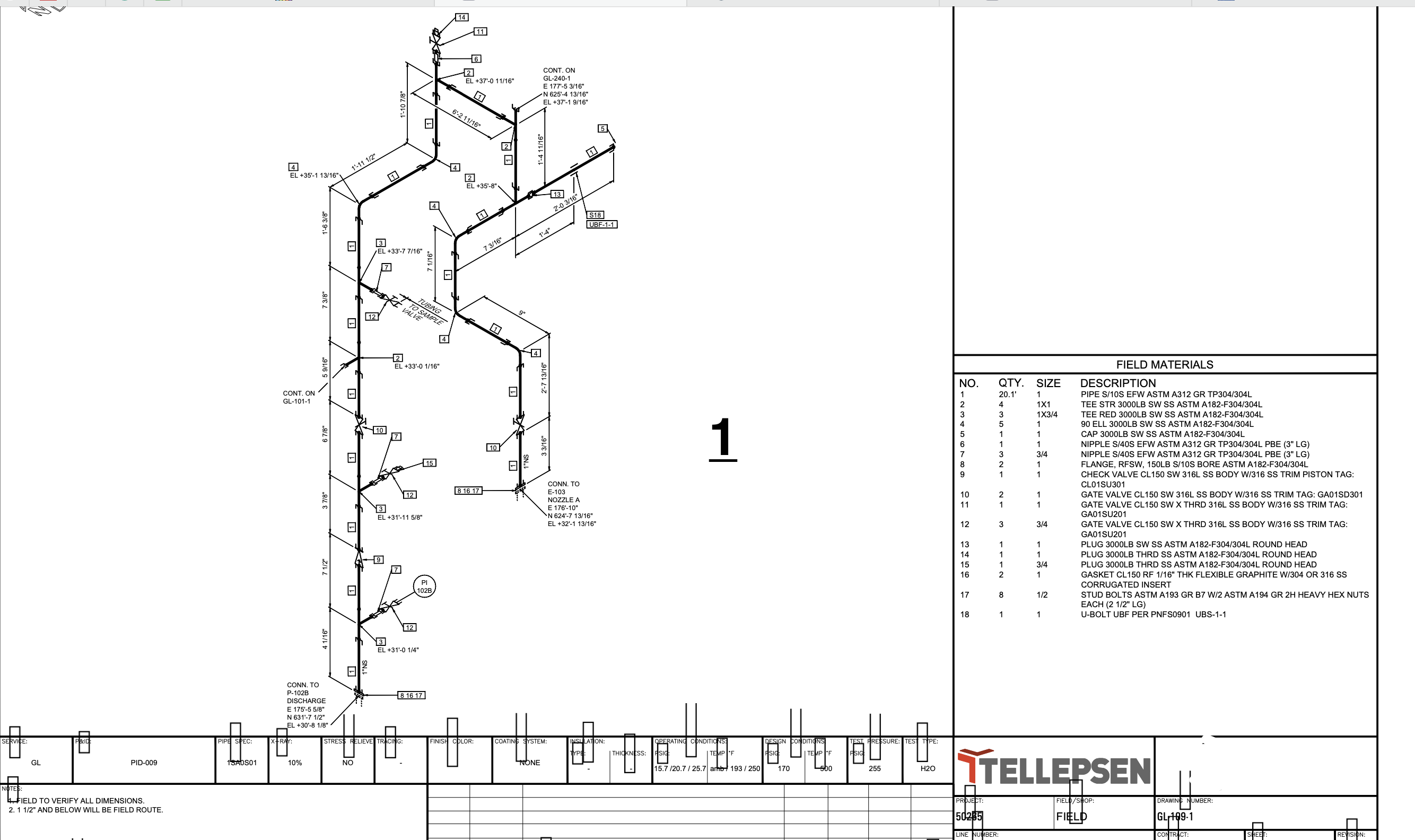 1 . What is the pipe size and specification in