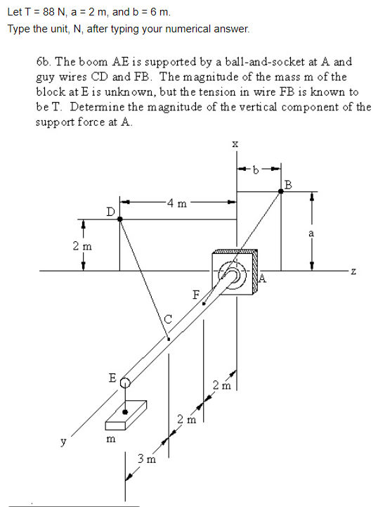 Let T = 8 8 N , a = 2 m , and b = 6 m . Type the