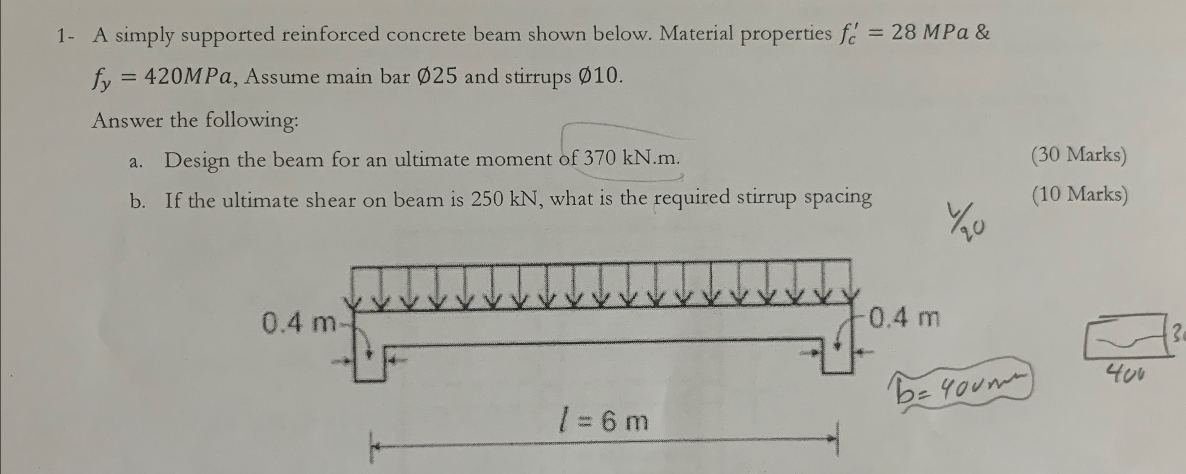 1 - A simply supported reinforced concrete beam