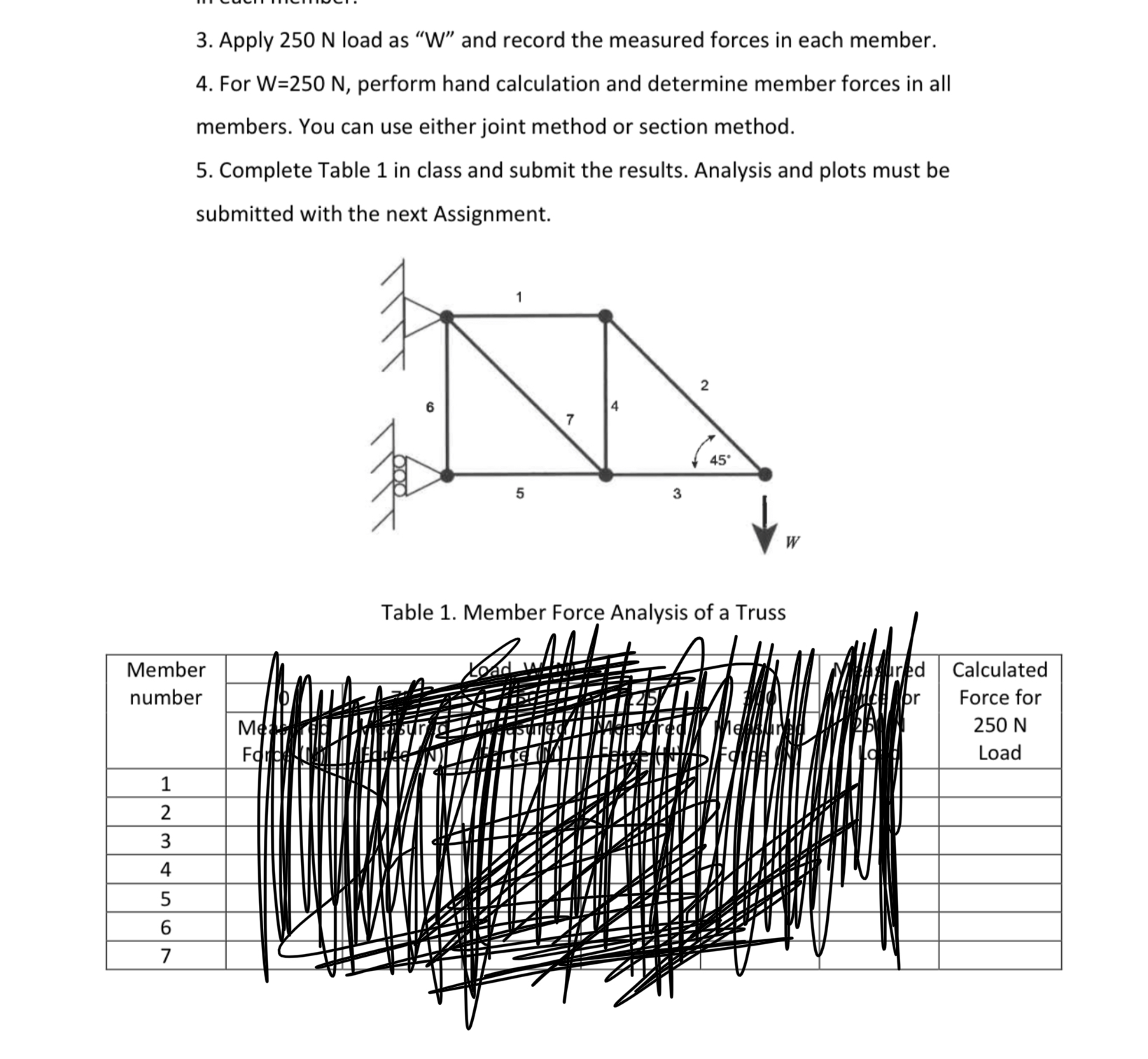 apply 2 5 0 N load as " W " and record the