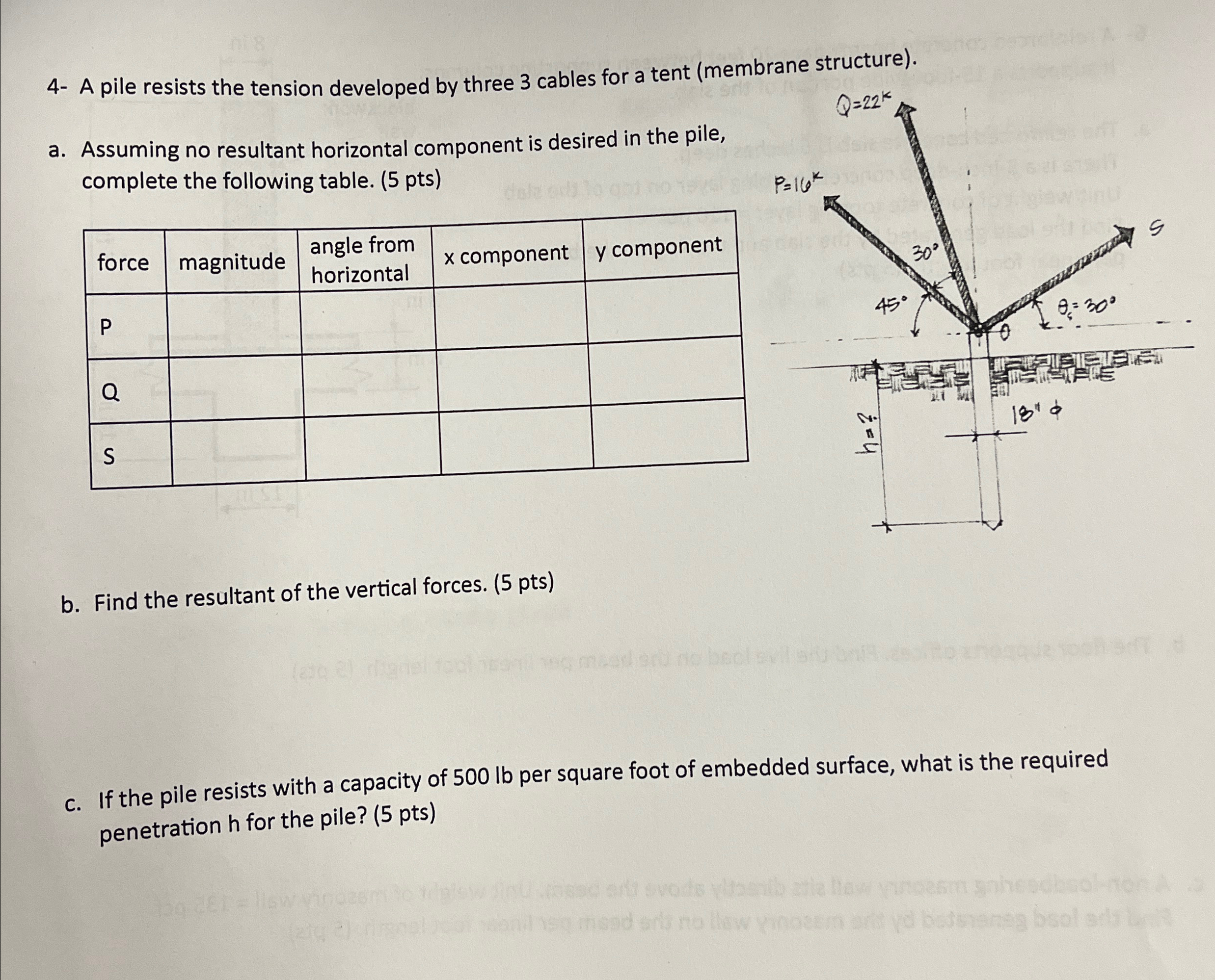 4 - A pile resists the tension developed by three