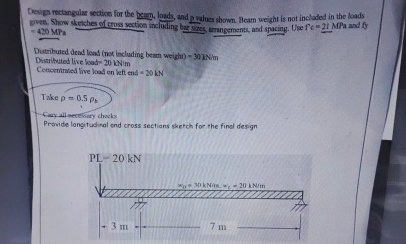 Design rectangular sectios for the beam, loads,