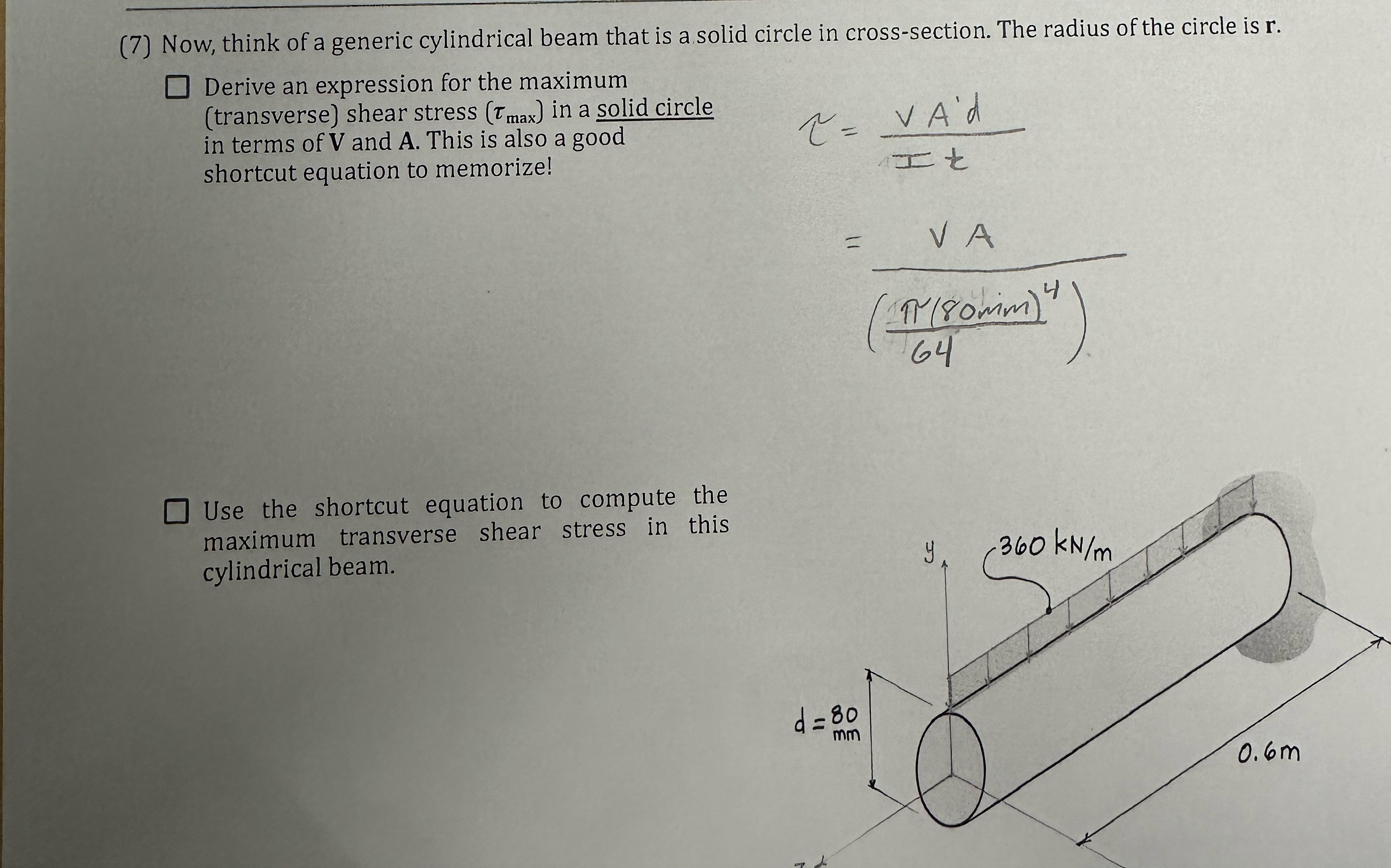 ( 7 ) Now, think of a generic cylindrical beam