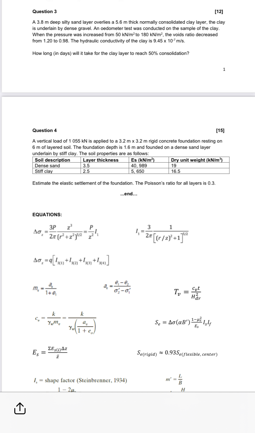 Question 3 [ 1 2 ] A 3 . 8 m deep silty sand