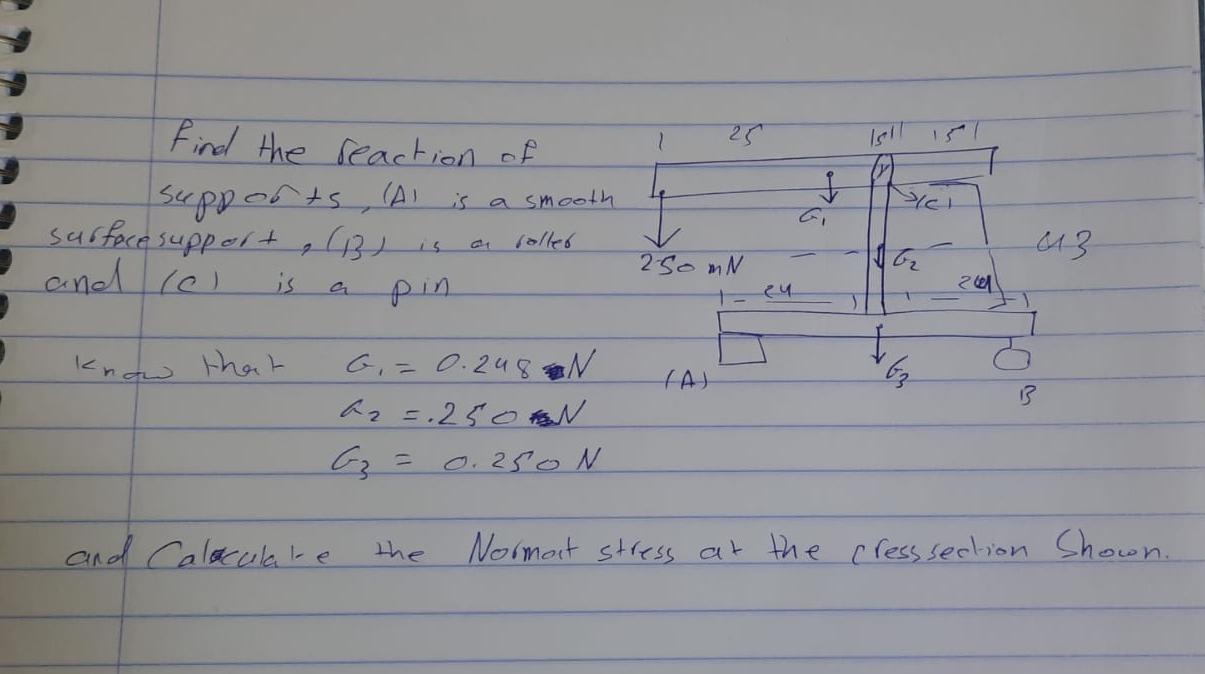 find the reaction of supports, ( A ) is a smooth