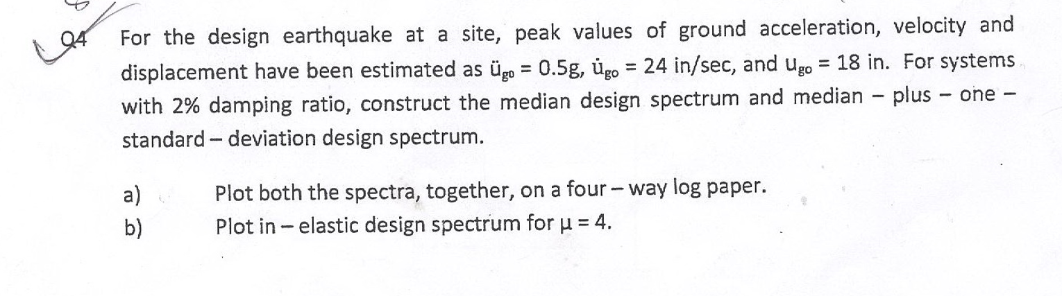 Q 4 For the design earthquake at a site, peak