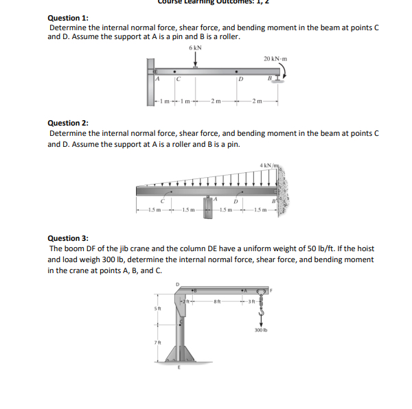 Question 1 : Determine the internal normal force,