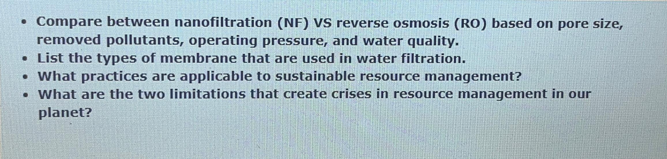 Compare between nanofiltration ( NF ) VS reverse