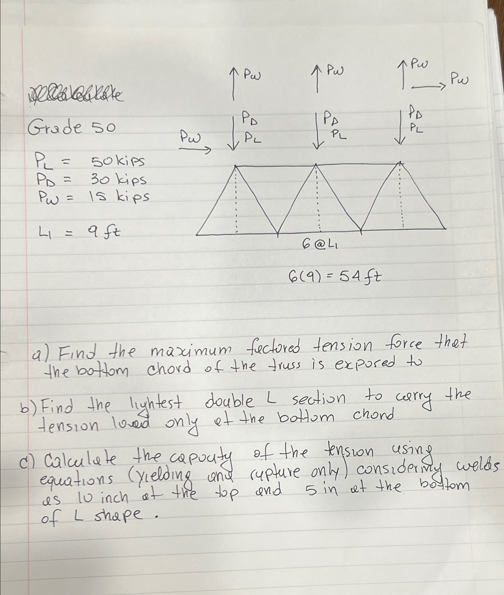 Grade 5 0 P L = 5 0 kips P D = 3 0 kips P = 1 5