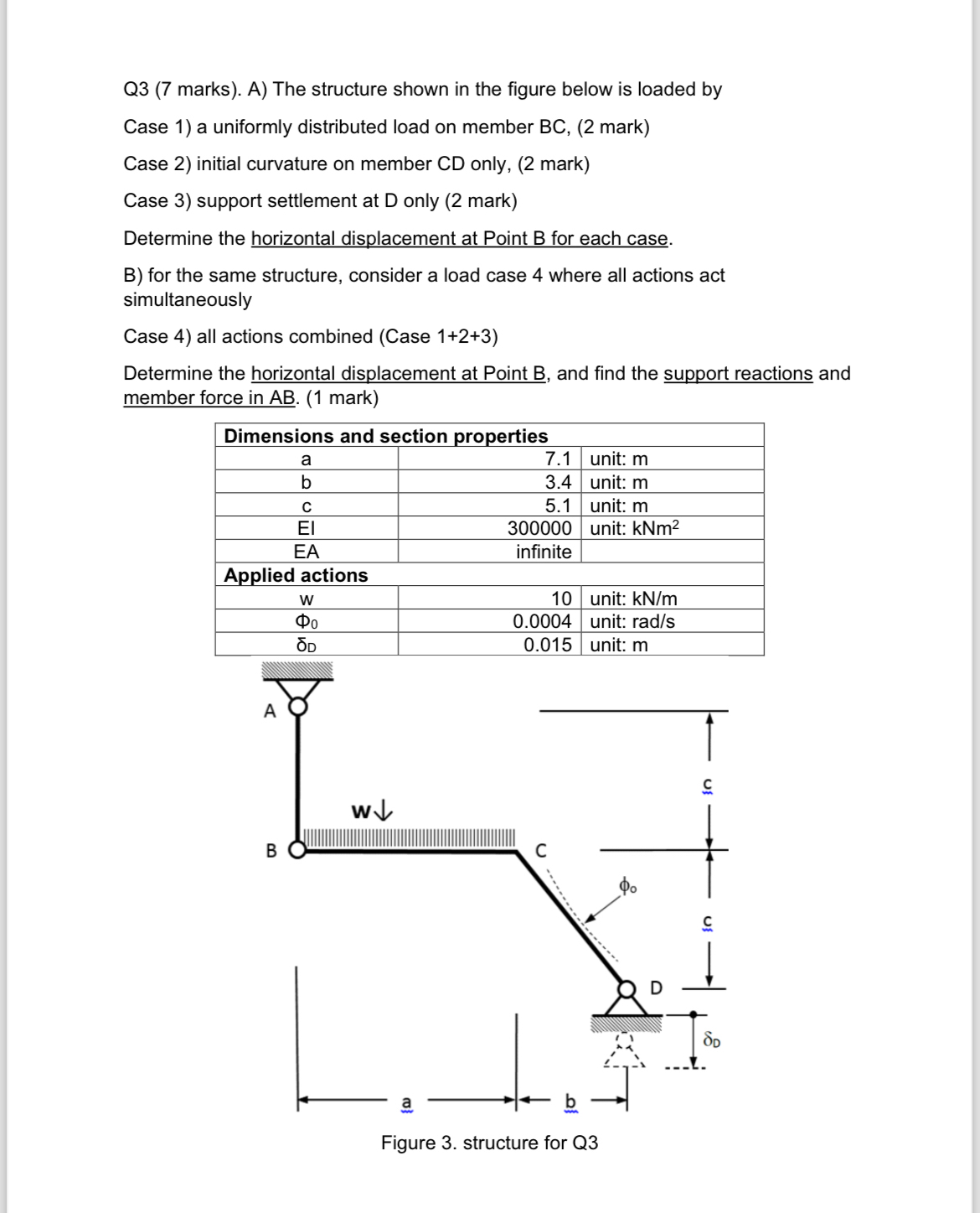 Q 3 ( 7 marks ) . A ) The structure shown in the