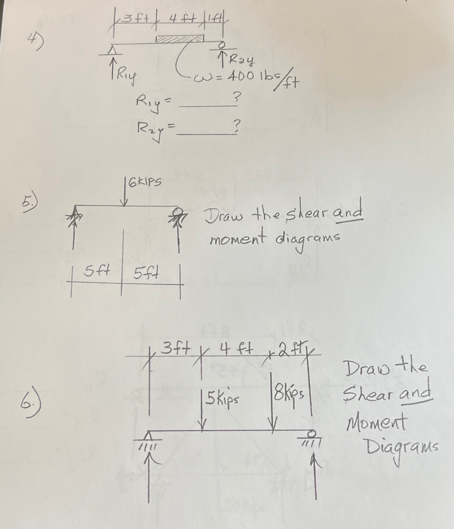 4 . ) R 2 y = ? 5 . ) Draw the shear and moment