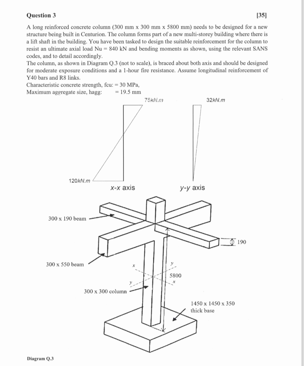 Question 3 [ 3 5 ] A long reinforced concrete