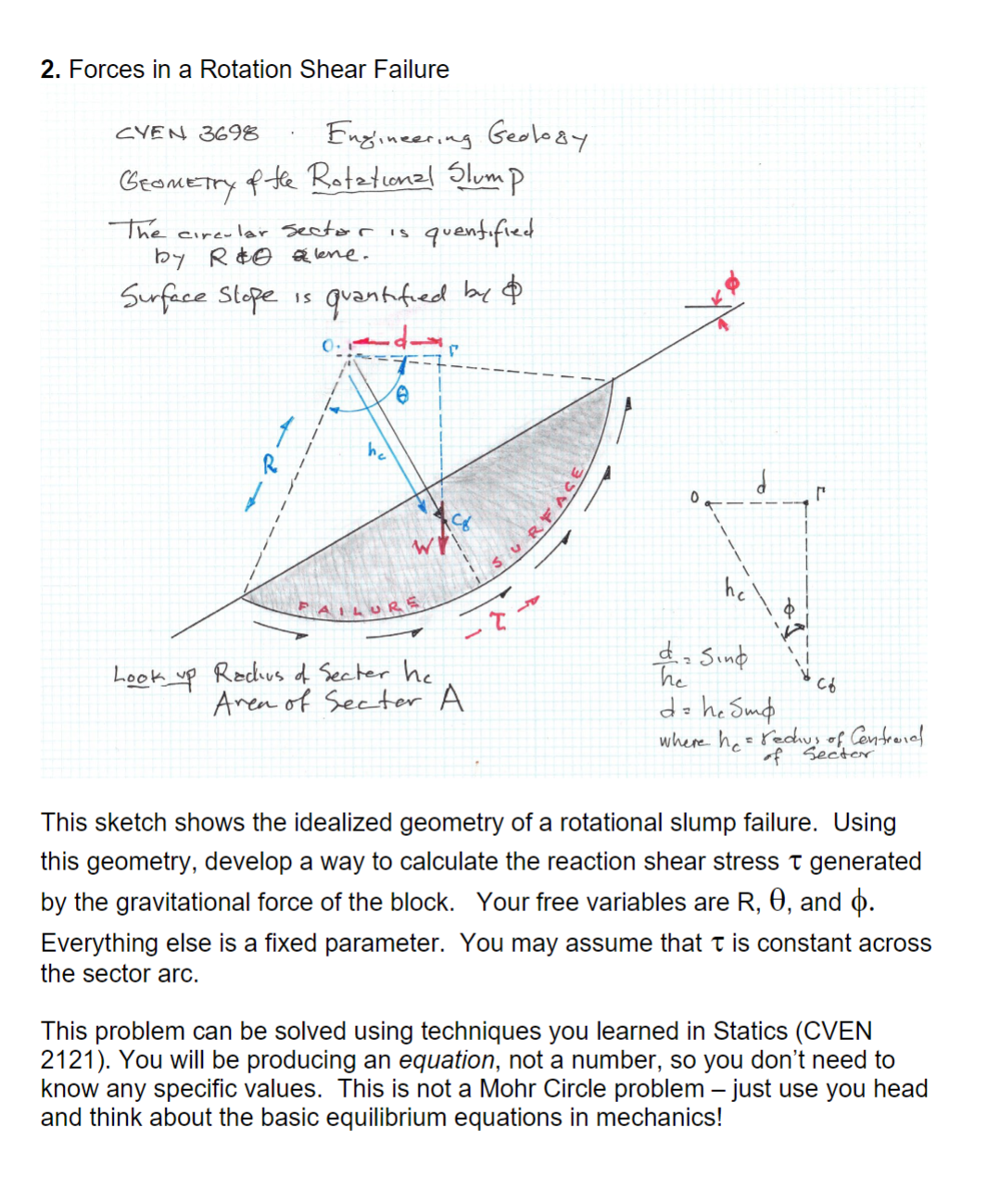 Forces in a Rotation Shear Failure CVEN 3 6 9 8 .