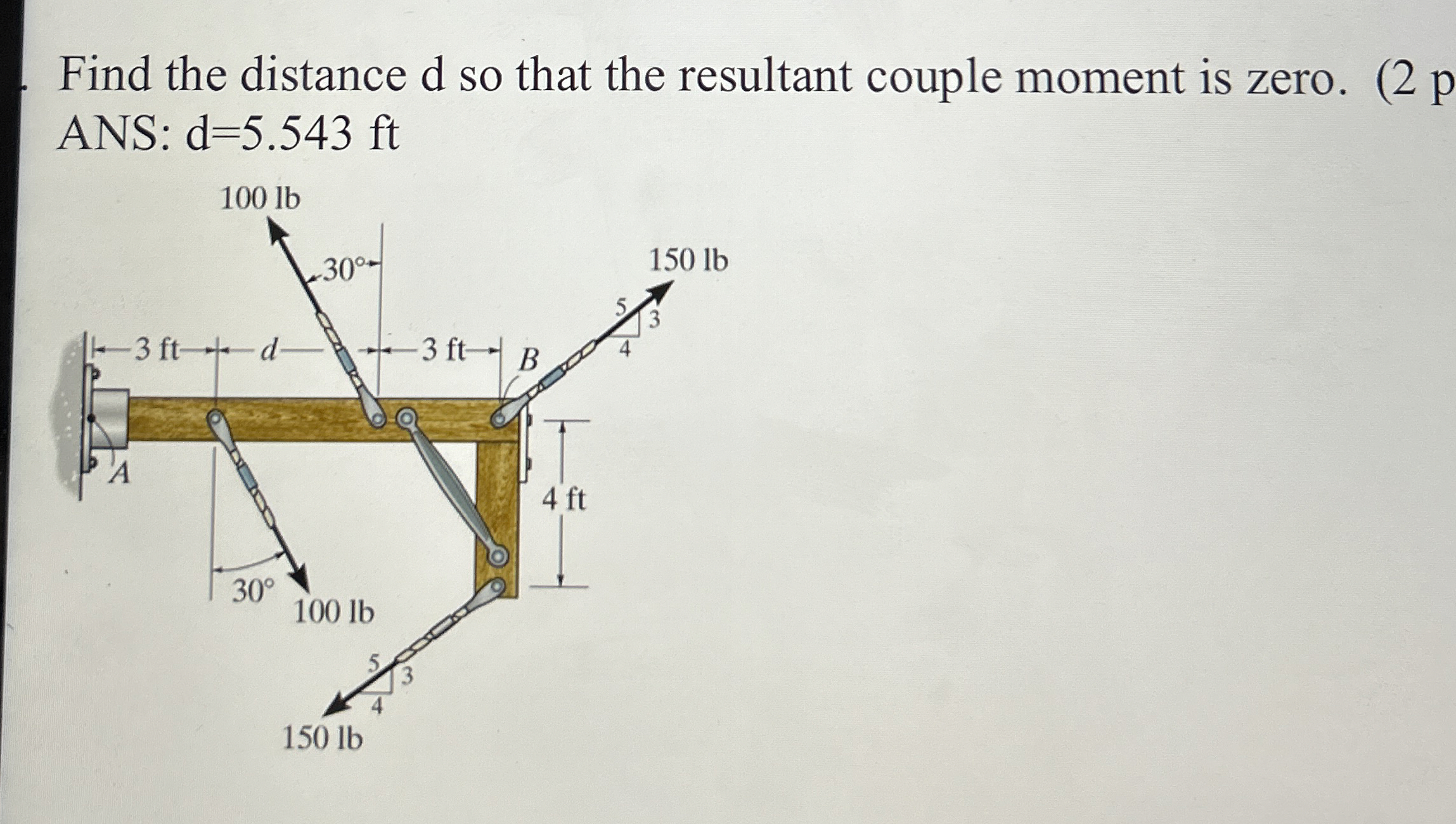 Find the distance d so that the resultant couple