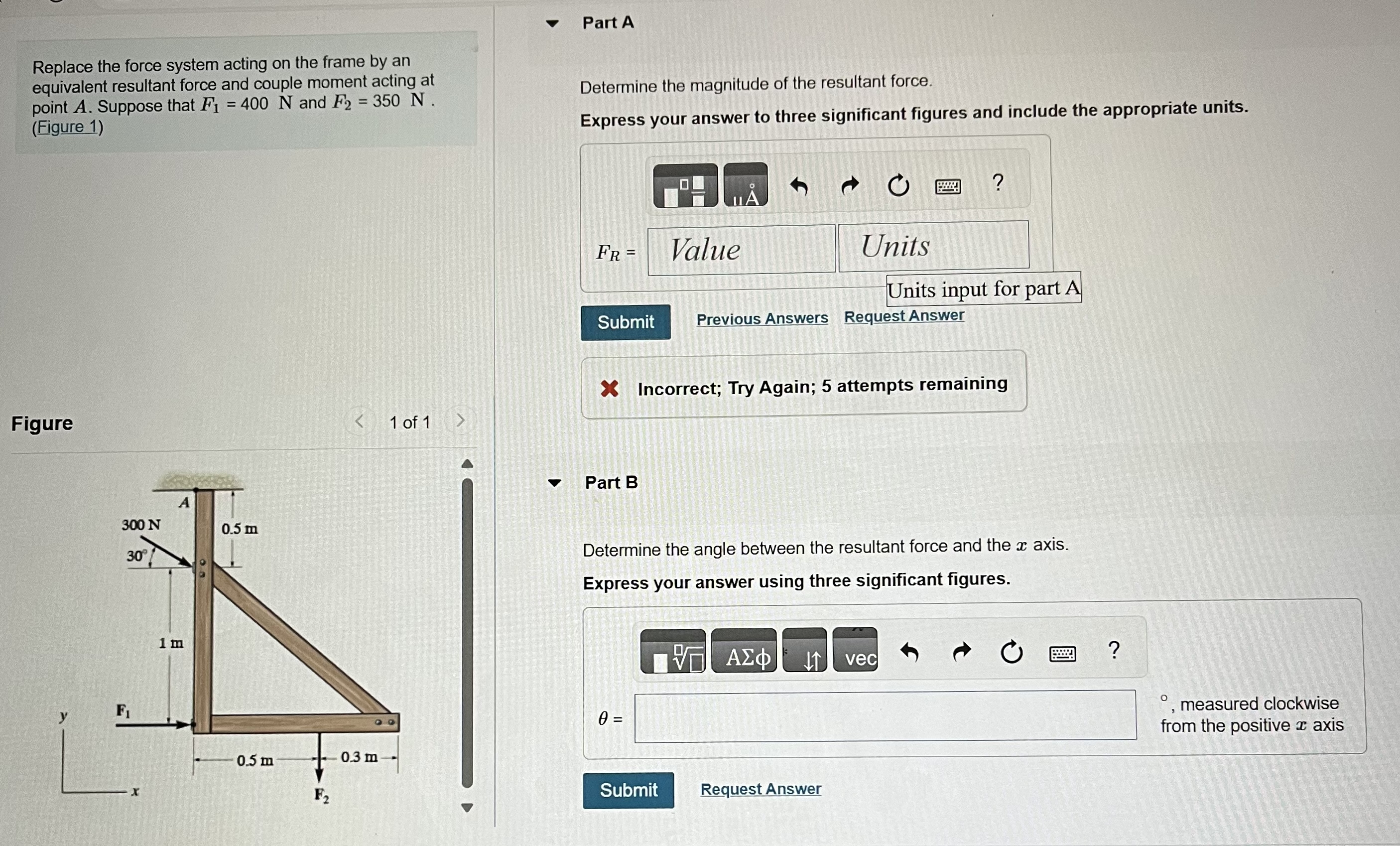 Part A Replace the force system acting on the