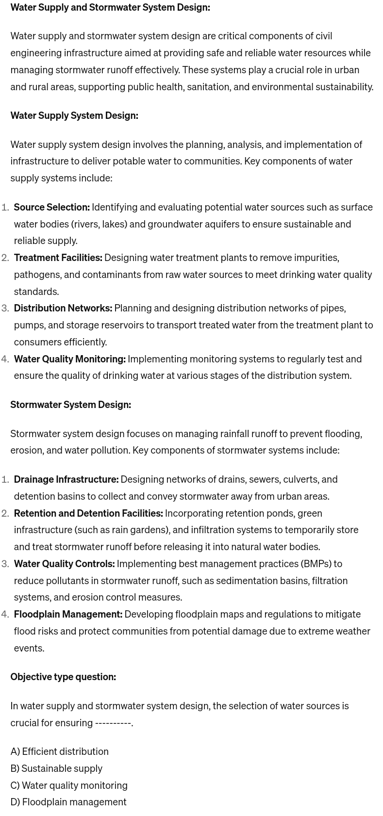 Water Supply and Stormwater System Design: Water