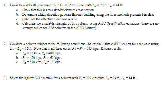 1 . Consider a W 1 2 X 8 7 column of A 3 6 ( F y