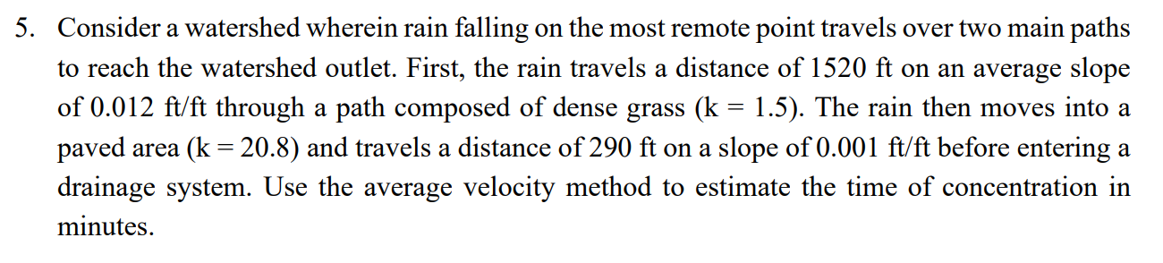 Consider a watershed wherein rain falling on the