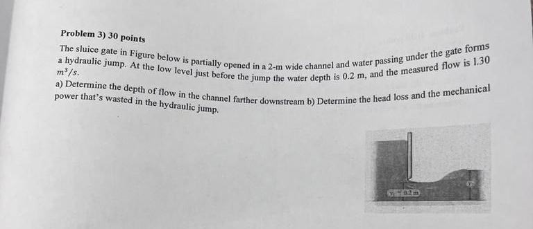 Problem 3 ) 3 0 points The sluice gate in Figure