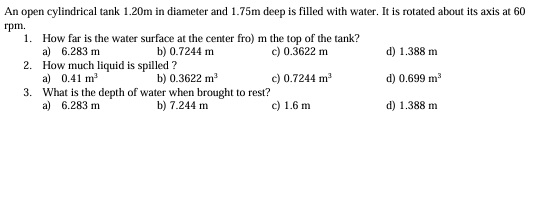 An open cylindrical tank 1 . 2 0 m in diameter