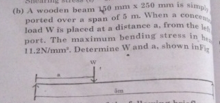 ( b ) A wooden beam 1 5 0 m m 2 5 0 m m is simply