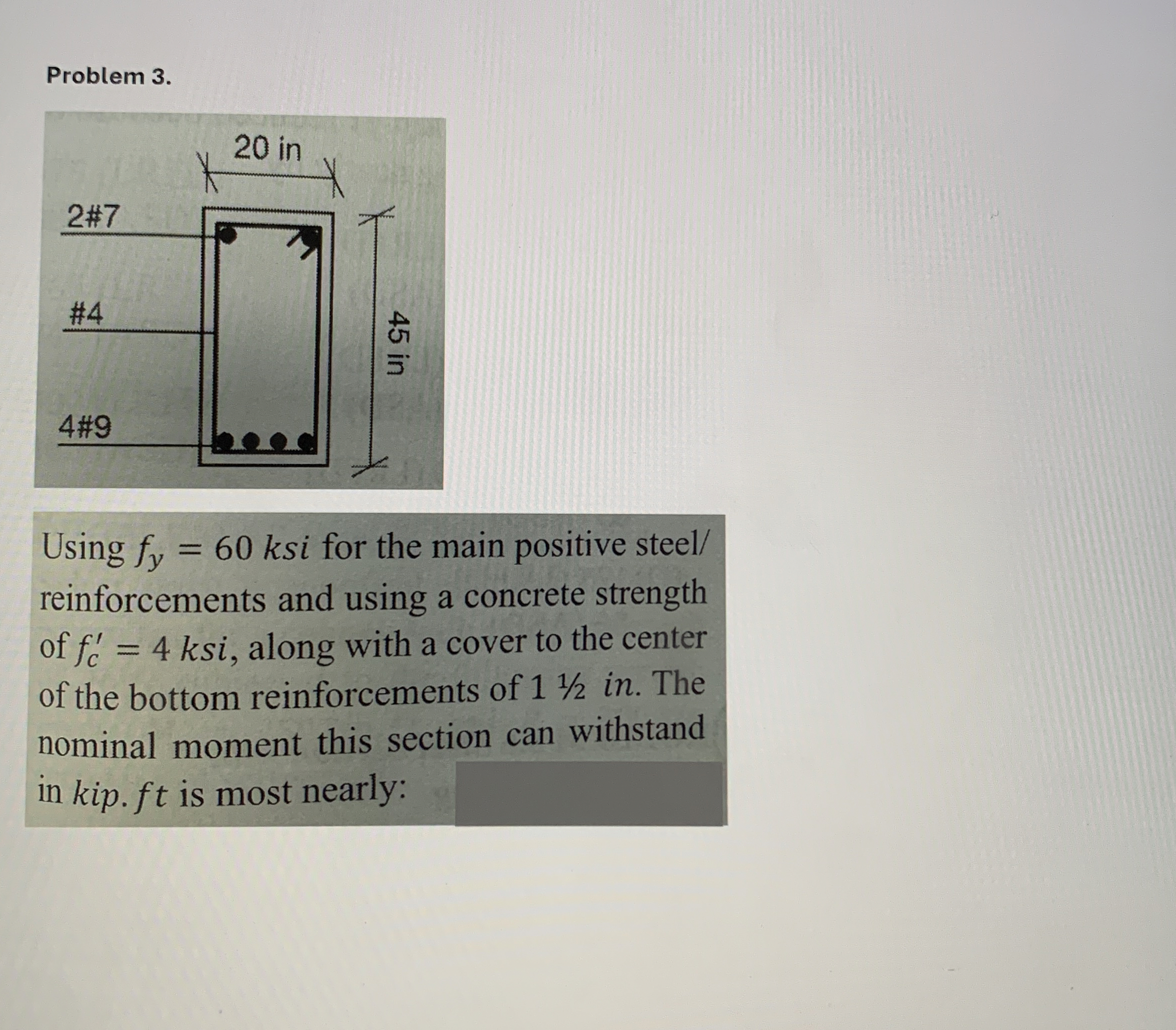 Problem 3 . Using f y = 6 0 ksi for the main