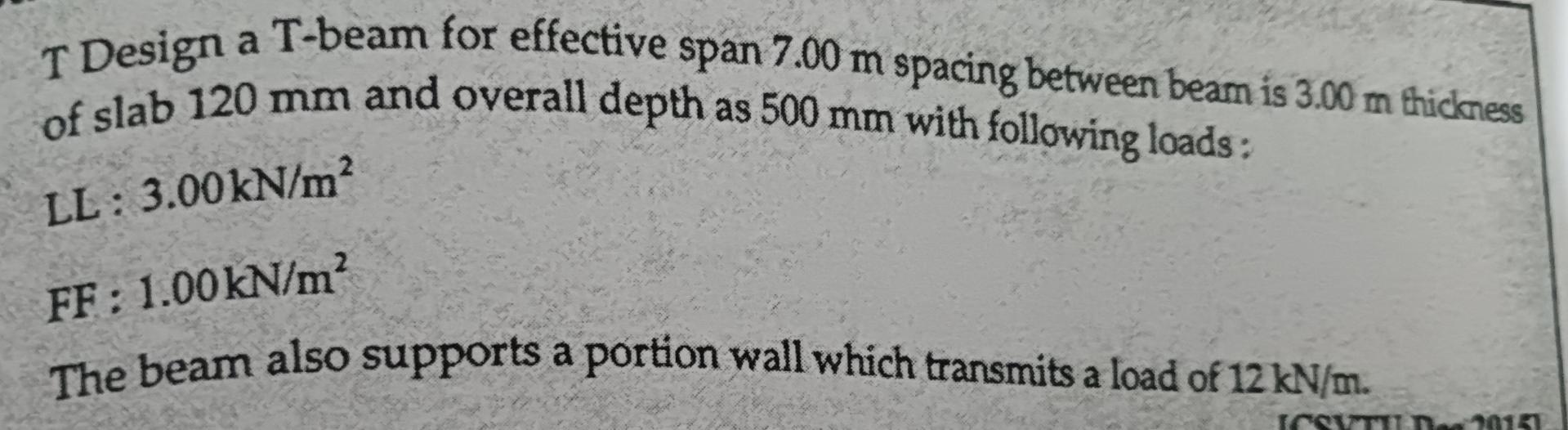 T Design a T - beam for effective span 7 . 0 0 m