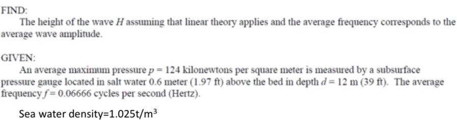 FIND: The height of the wave H assuming that