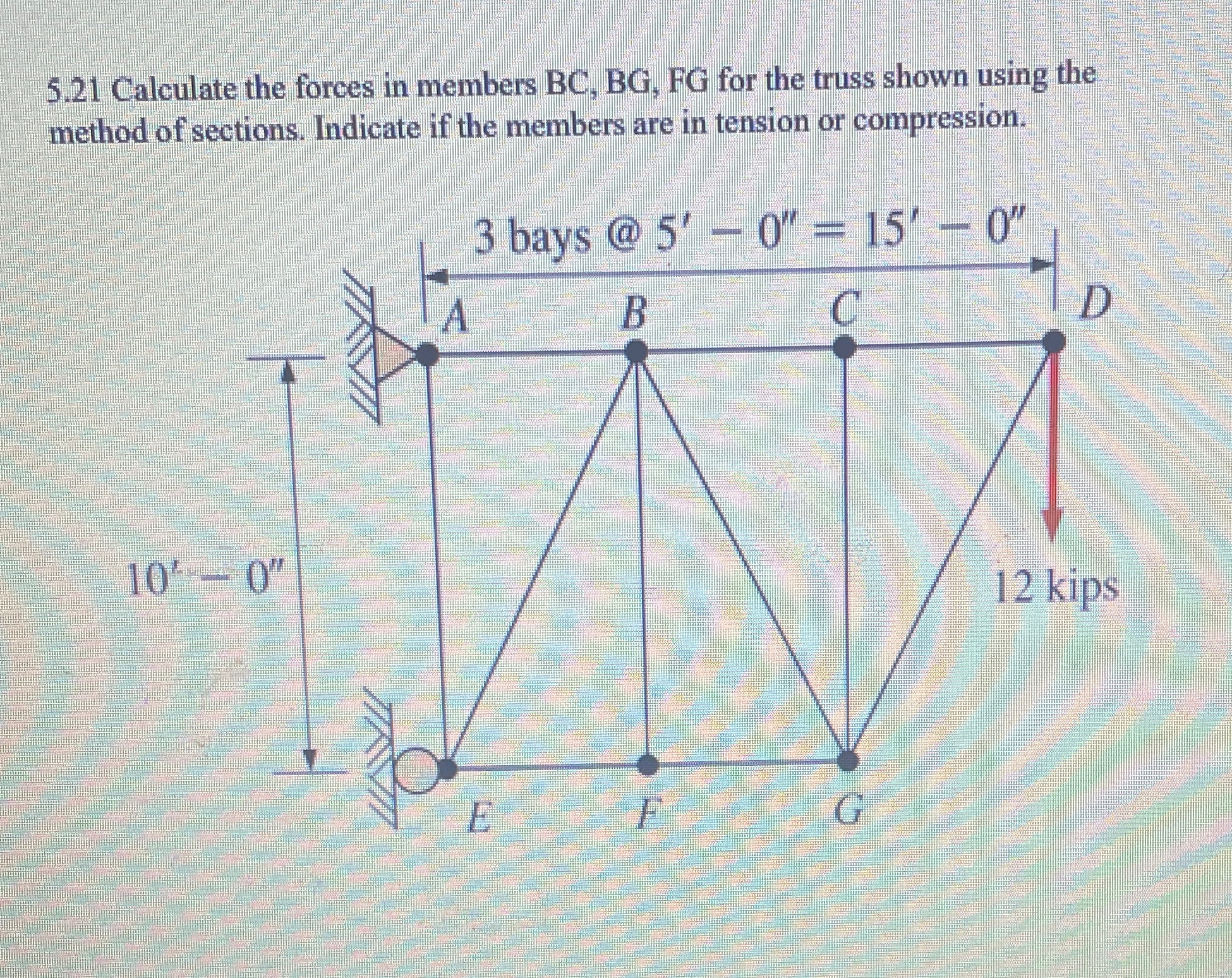 5 . 2 1 Calculate the forces in members BC , BG ,