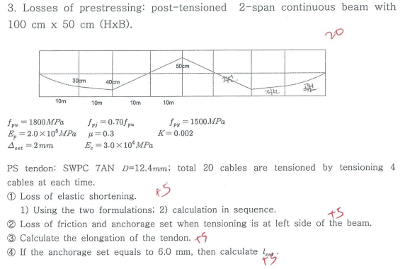 Losses of prestressing: post - tensioned 2 - span