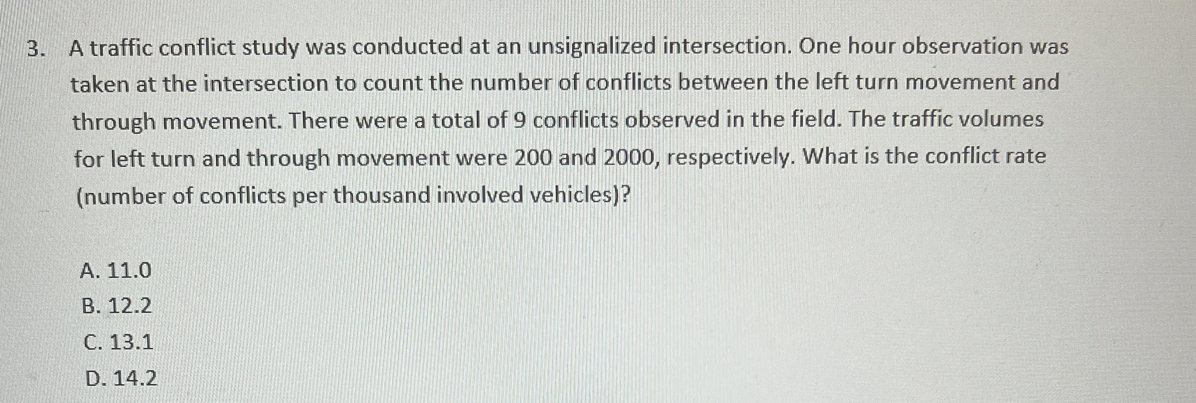 A traffic conflict study was conducted at an