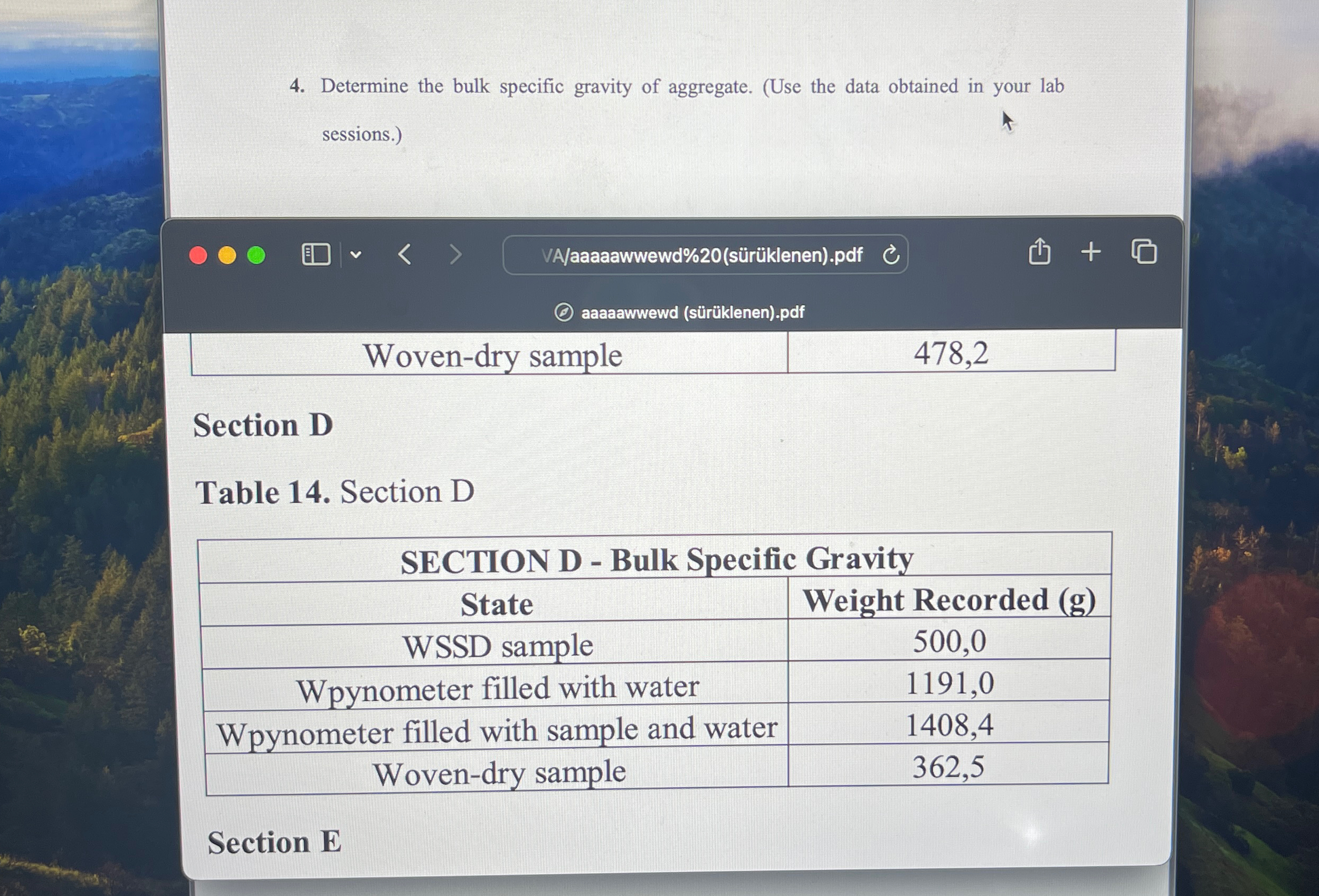 Determine the bulk specific gravity of aggregate.
