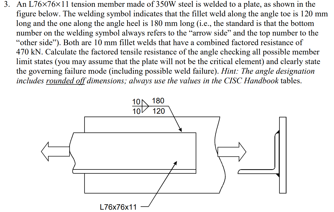 An L 7 6 7 6 1 1 tension member made of 3 5 0 W