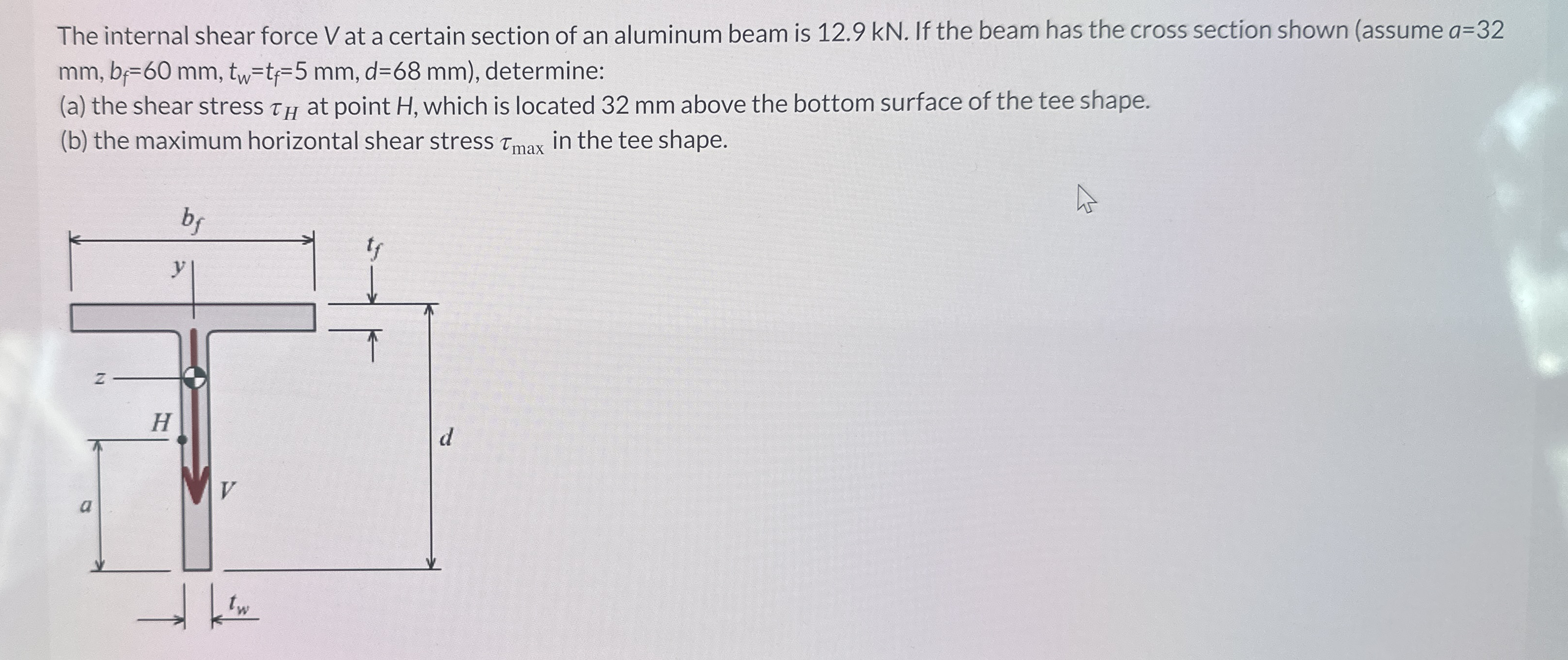 The internal shear force V at a certain section