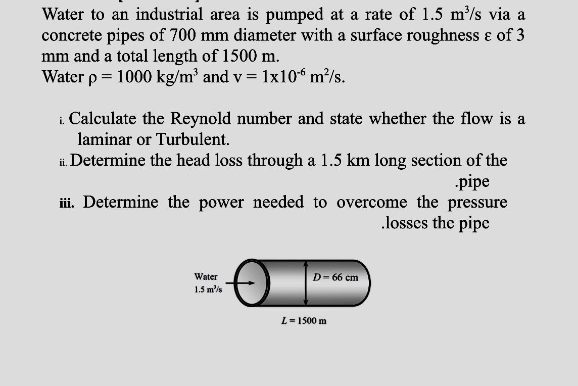 Water to an industrial area is pumped at a rate