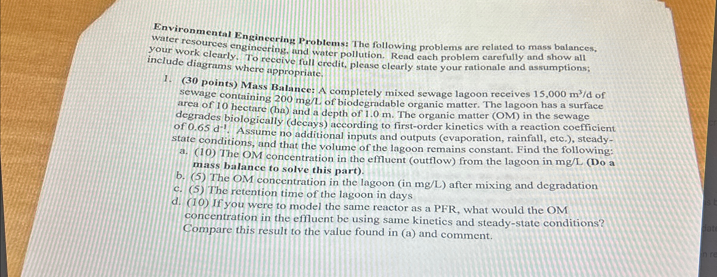 Environmental Engineering Probtems: The following